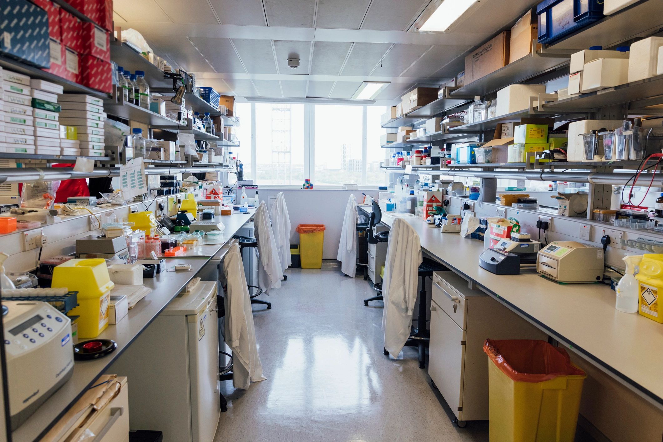 Modern biotech laboratory workspace with research equipment