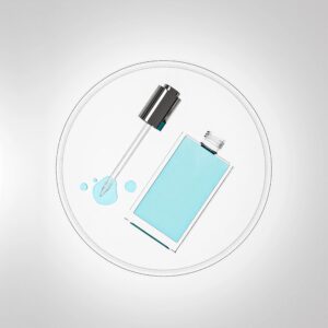 Square cosmetic pipette dropper bottle mockup image, concept image of skincare product photography skincare packaging on laboratory plate, open cap serum dropper bottle and sample water drop