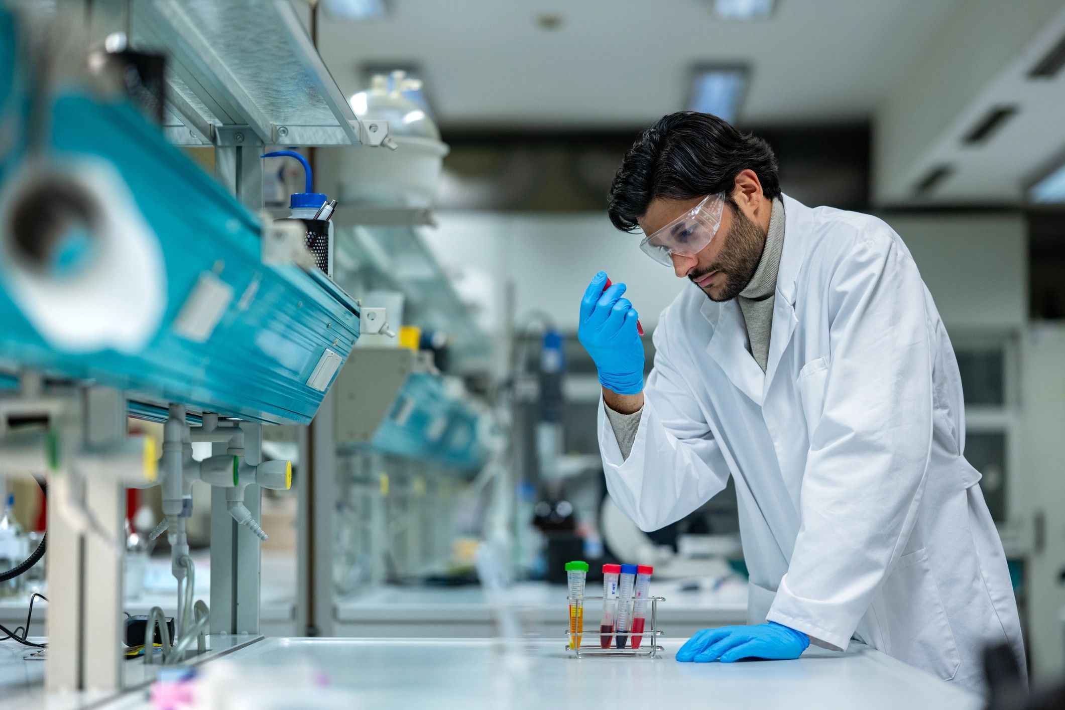 Scientist conducting peptide research in a laboratory